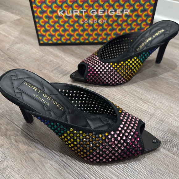 Kurt Geiger Shoes - Kurt Geiger Regent Point Rainbow Embellished Crystal Ombré Mule Heels